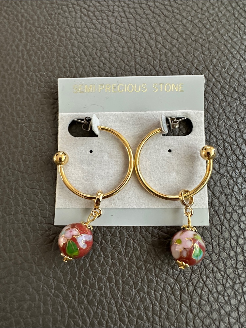 Vintage Red Cloisonné Hoop Earrings